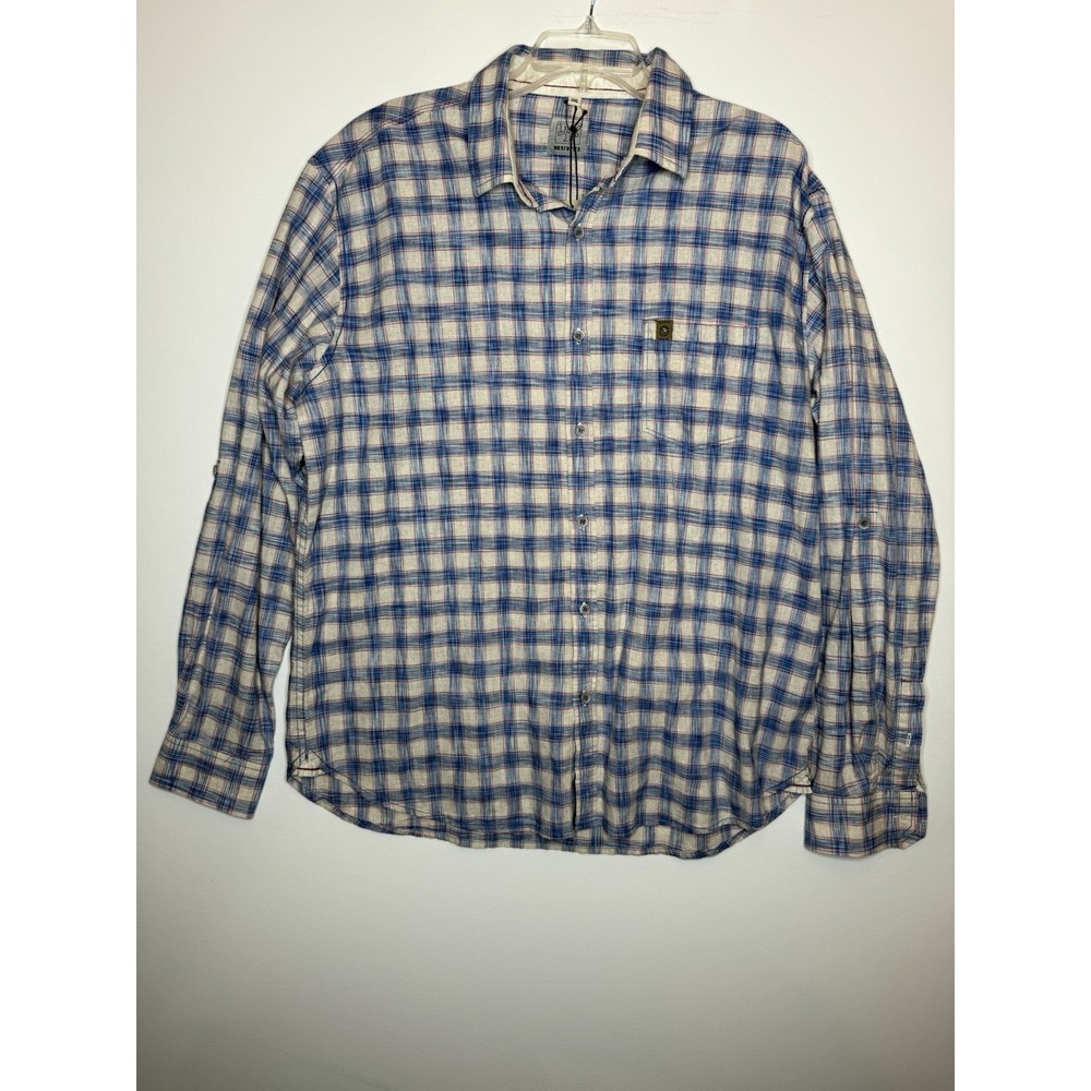 Mufti Button Up Shirt Men's Size 3XL Blue Tan Plaid Long Sleeve NWT